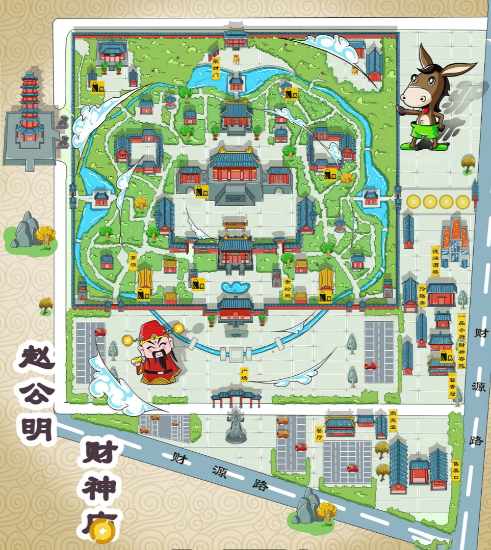 多祥镇寺庙类手绘地图